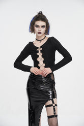 Veste Punk Femme Noire à Découpes et Chaîne Froncée